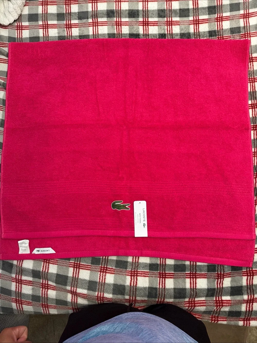 Lacoste Pink Bath Towel with Crocodile Patch